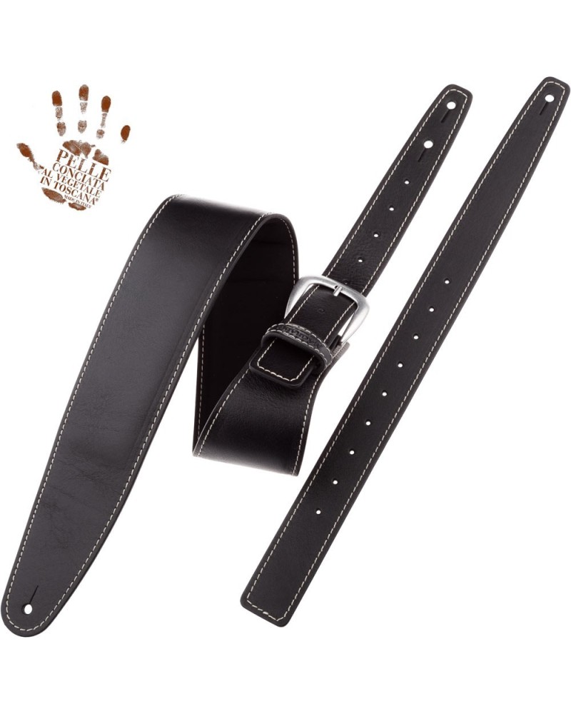 Tracolla per Chitarra e Basso Nero Vera Pelle Conciata Al Vegetale 7 Cm Classic Alex Lofoco Single Buckle OS Core 