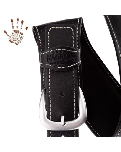 Tracolla per Chitarra e Basso Nero Vera Pelle Conciata Al Vegetale 7 Cm Classic Alex Lofoco Single Buckle OS Core 