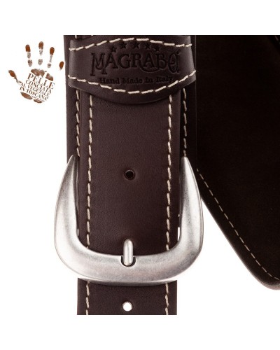 Tracolla per Chitarra e Basso Marrone Vera Pelle Conciata Al Vegetale 7 Cm Classic Alex Lofoco Single Buckle OS Core 