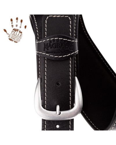 Tracolla per Chitarra e Basso Nero Vera Pelle Conciata Al Vegetale 7 Cm Classic Alex Lofoco Single Buckle OS Core 