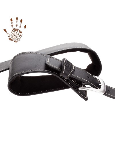 Tracolla per Chitarra e Basso Nero Vera Pelle Conciata Al Vegetale 7 Cm Classic Alex Lofoco Single Buckle OS Core 