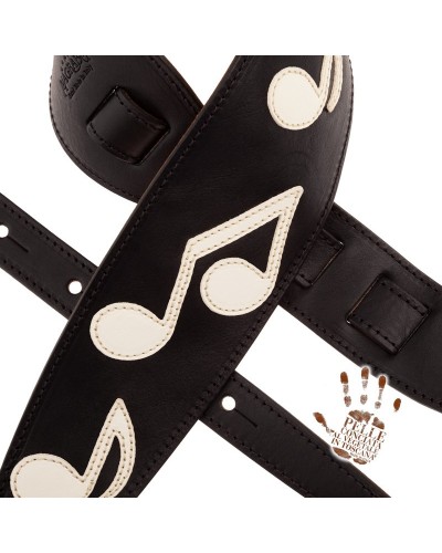 Guitar Strap Black Certified Vegetable Tanned Leather 10 Cm Holes HS Core 