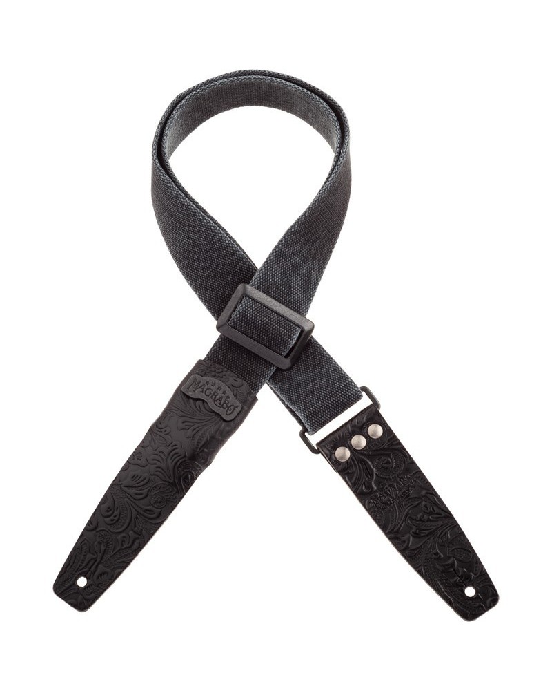 Guitar Strap Black Cotton And Genuine Leather 5 Cm Twinkle Stripe SC Cotton Washed 