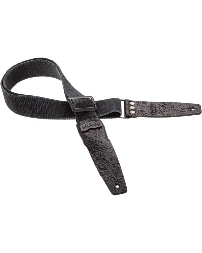 Guitar Strap Black Cotton And Genuine Leather 5 Cm Twinkle Stripe SC Cotton Washed 