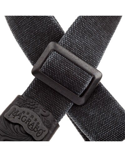 Guitar Strap Black Cotton And Genuine Leather 5 Cm Twinkle Stripe SC Cotton Washed 