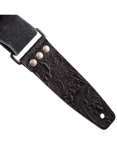 Guitar Strap Black Cotton And Genuine Leather 5 Cm Twinkle Stripe SC Cotton Washed 