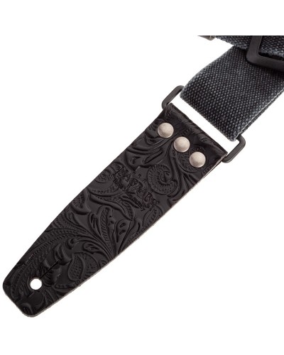 Guitar Strap Black Cotton And Genuine Leather 5 Cm Twinkle Stripe SC Cotton Washed 