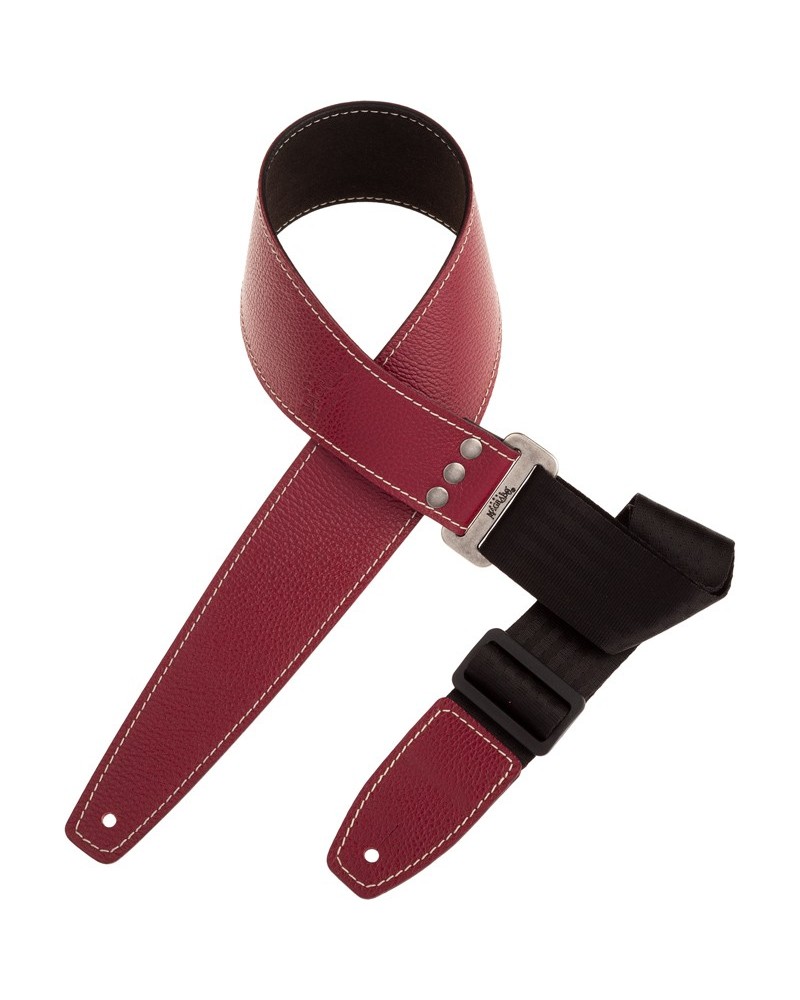 Guitar Strap Bordeaux Genuine Leather 7 Cm Stripe SS Hammer 