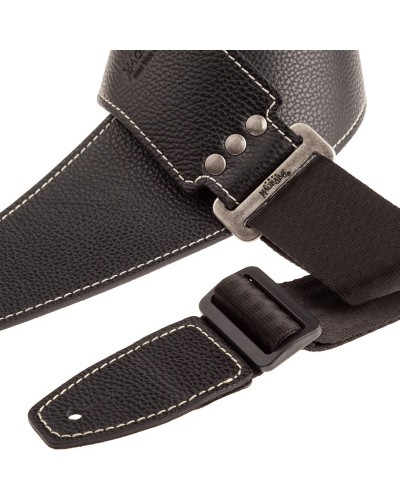 Guitar Strap Black Genuine Leather 11 Cm Stripe SS Hammer 