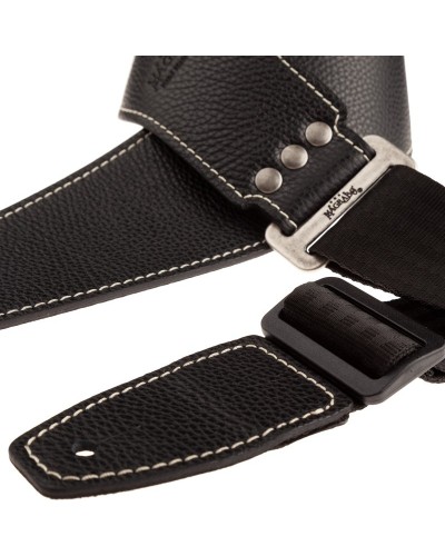 Guitar Strap Black Genuine Leather 9 Cm Stripe SS Hammer 