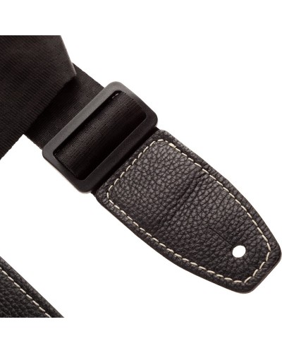 Guitar Strap Black Genuine Leather 9 Cm Stripe SS Hammer 