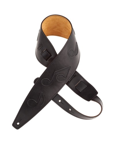 Guitar Strap Black Certified Vegetable Tanned Leather 10 Cm Holes HS Core 