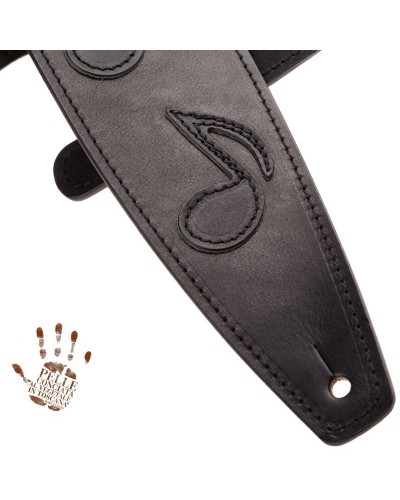 Guitar Strap Black Certified Vegetable Tanned Leather 10 Cm Holes HS Core 