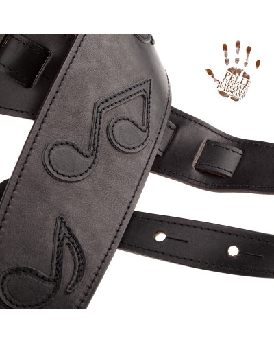 Guitar Strap Black Certified Vegetable Tanned Leather 10 Cm Holes HS Core 