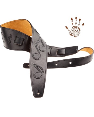 Guitar Strap Black Certified Vegetable Tanned Leather 8 Cm Holes HS Core 