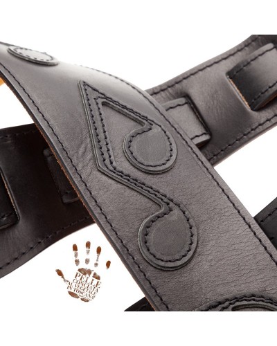 Guitar Strap Black Certified Vegetable Tanned Leather 8 Cm Holes HS Core 