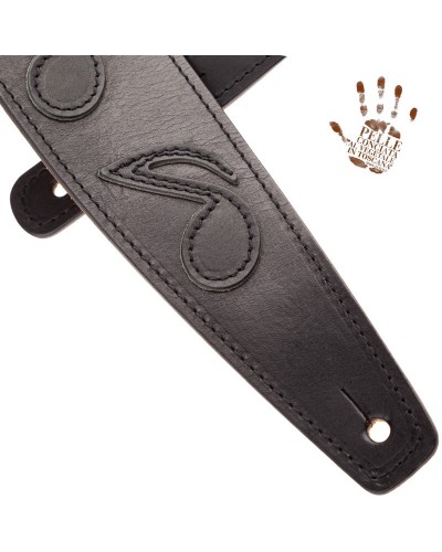 Guitar Strap Black Certified Vegetable Tanned Leather 8 Cm Holes HS Core 