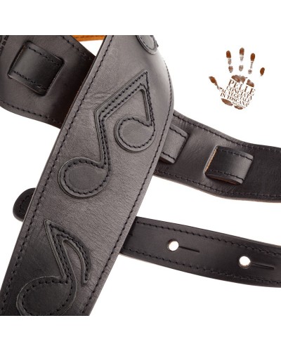 Guitar Strap Black Certified Vegetable Tanned Leather 8 Cm Holes HS Core 