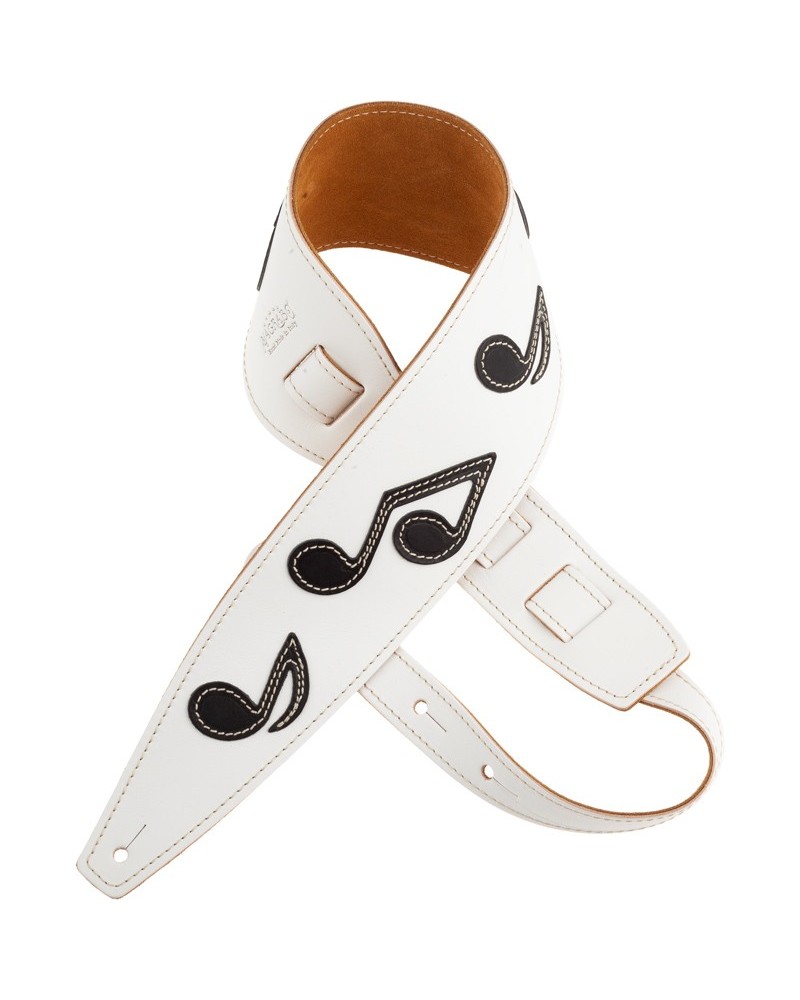 Guitar Strap White Certified Vegetable Tanned Leather 8 Cm Holes HS Core 