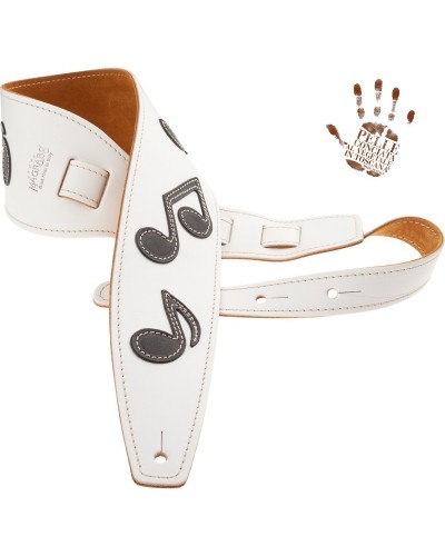 Guitar Strap White Certified Vegetable Tanned Leather 8 Cm Holes HS Core 