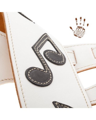 Guitar Strap White Certified Vegetable Tanned Leather 8 Cm Holes HS Core 