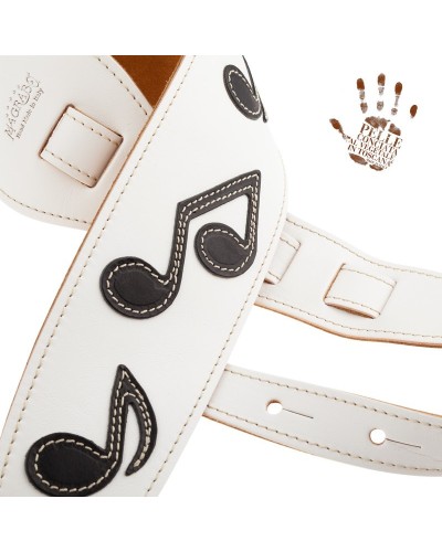 Guitar Strap White Certified Vegetable Tanned Leather 8 Cm Holes HS Core 