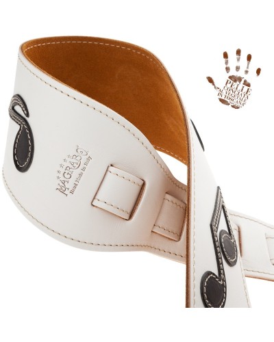 Guitar Strap White Certified Vegetable Tanned Leather 8 Cm Holes HS Core 