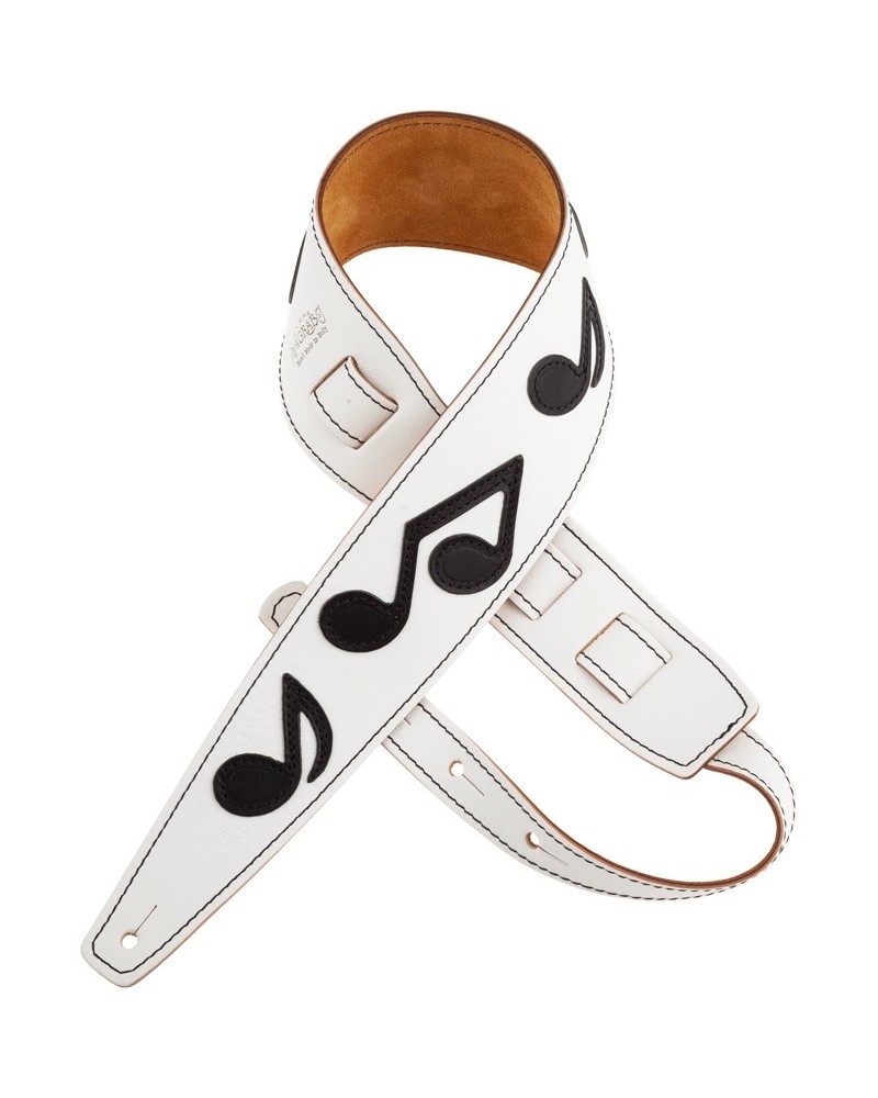 Guitar Strap White Certified Vegetable Tanned Leather 10 Cm Holes HS Core 