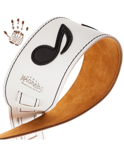 Guitar Strap White Certified Vegetable Tanned Leather 10 Cm Holes HS Core 