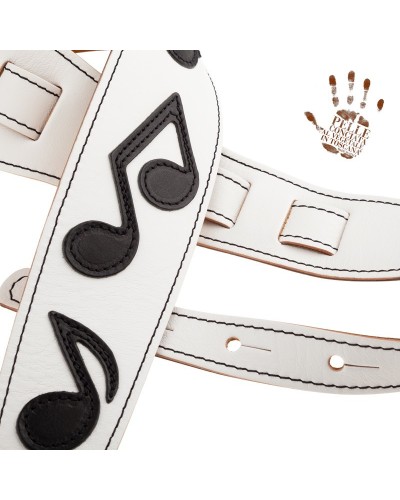 Guitar Strap White Certified Vegetable Tanned Leather 10 Cm Holes HS Core 