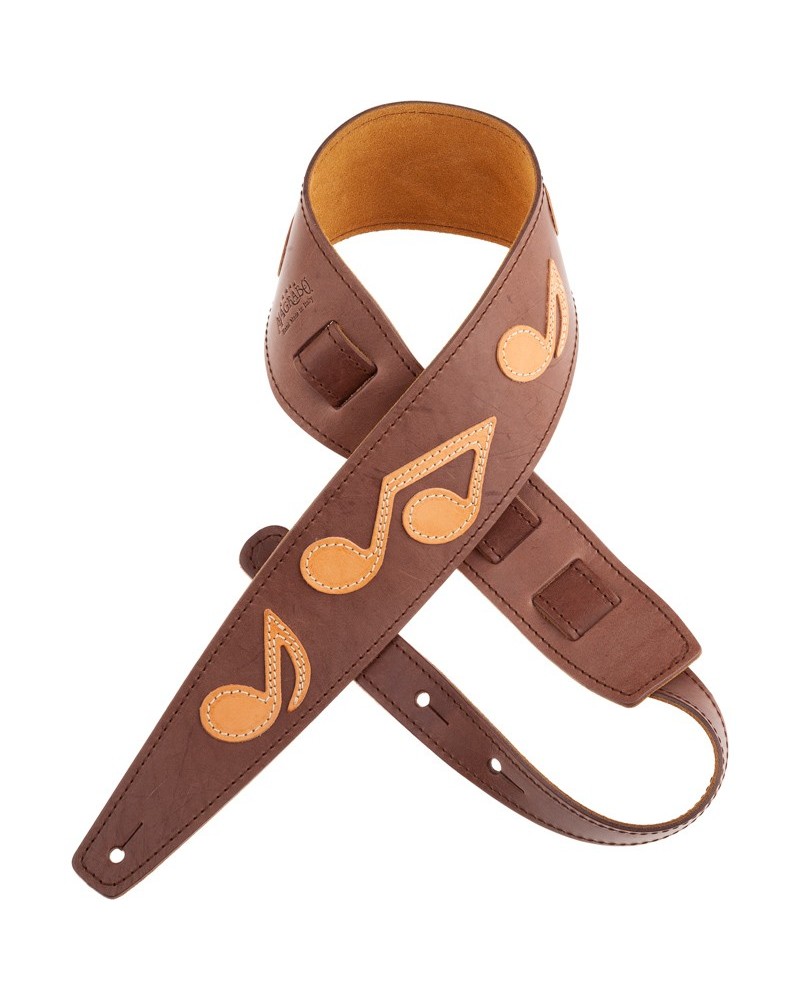 Guitar Strap Brown Certified Vegetable Tanned Leather 8 Cm Holes HS Core 