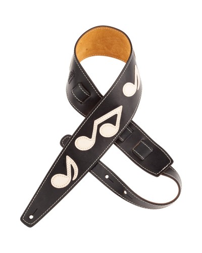 Guitar Strap Black Certified Vegetable Tanned Leather 8 Cm Holes HS Core 