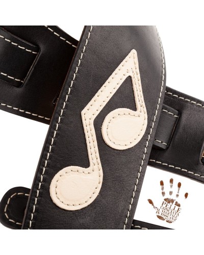 Guitar Strap Black Certified Vegetable Tanned Leather 8 Cm Holes HS Core 