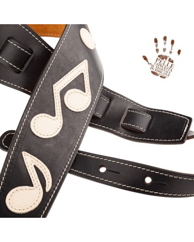 Guitar Strap Black Certified Vegetable Tanned Leather 8 Cm Holes HS Core 