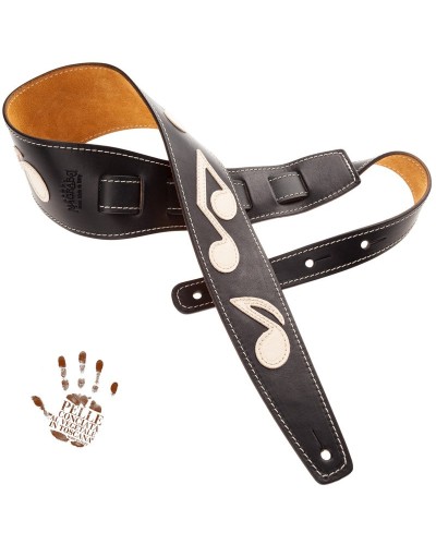 Guitar Strap Black Certified Vegetable Tanned Leather 8 Cm Holes HS Core 