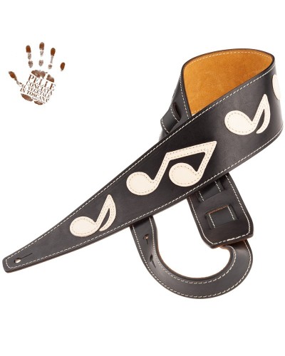 Guitar Strap Black Certified Vegetable Tanned Leather 8 Cm Holes HS Core 