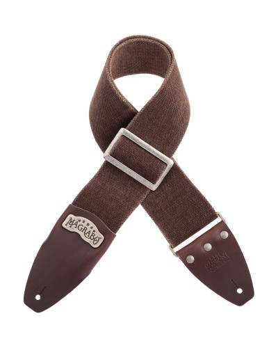 Guitar Strap Brown Cotton And Genuine Leather 8 Cm Core Stripe SC Cotton Washed 