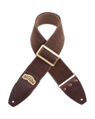 Guitar Strap Brown Cotton And Genuine Leather 8 Cm Core Stripe SC Cotton Washed 