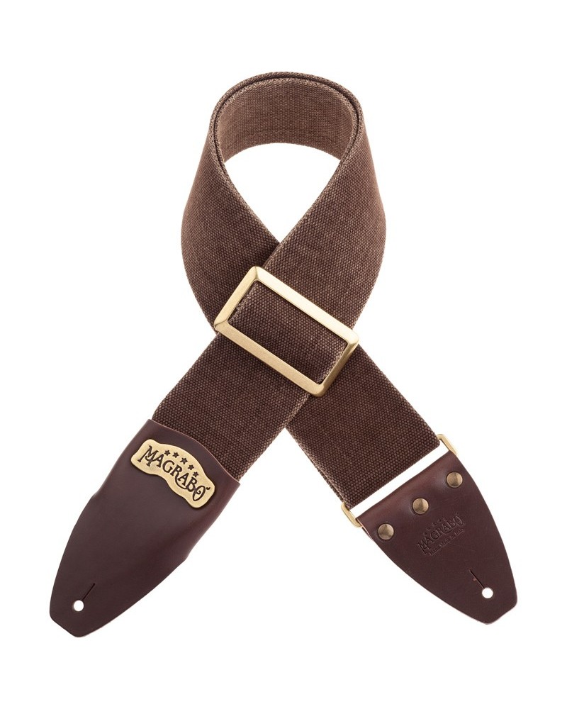 Guitar Strap Brown Cotton And Genuine Leather 8 Cm Core Stripe SC Cotton Washed 