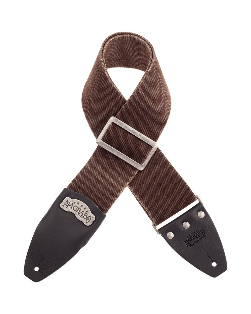 Guitar Strap Brown Cotton And Genuine Leather 8 Cm Core Stripe SC Cotton Washed 