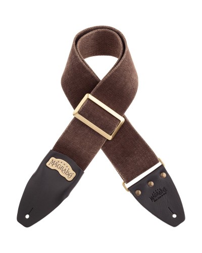 Guitar Strap Brown Cotton And Genuine Leather 8 Cm Core Stripe SC Cotton Washed 