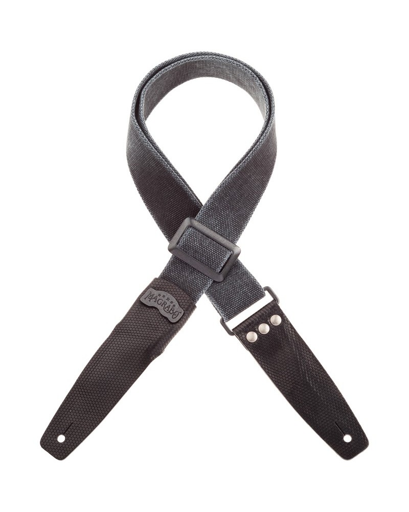 Guitar Strap Black Cotton And Genuine Leather 5 Cm Embossed Stripe SC Cotton Washed 