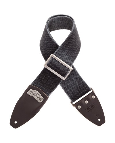 Guitar Strap Black Cotton And Genuine Leather 8 Cm Core Stripe SC Cotton Washed 