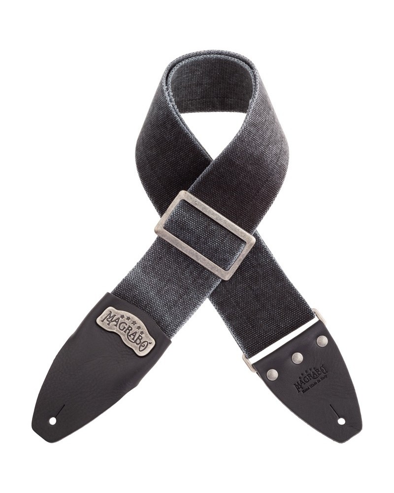 Guitar Strap Black Cotton And Genuine Leather 8 Cm Core Stripe SC Cotton Washed 