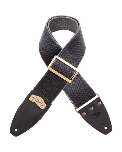 Guitar Strap Black Cotton And Genuine Leather 8 Cm Core Stripe SC Cotton Washed 