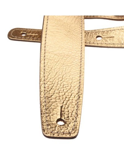 Guitar Strap Gold Genuine Leather 6 Cm Holes HS Metallic 