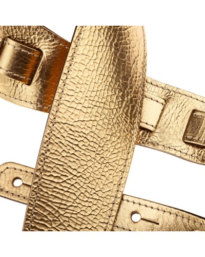 Guitar Strap Gold Genuine Leather 8 Cm Holes HS Metallic 