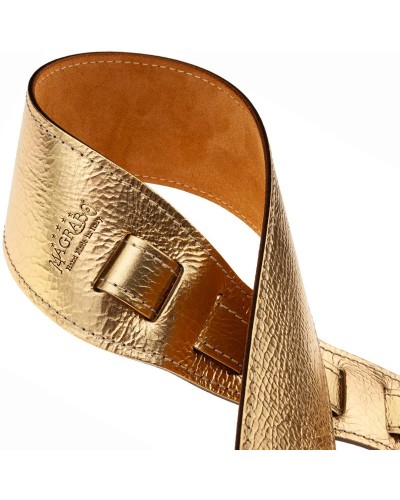 Guitar Strap Gold Genuine Leather 8 Cm Holes HS Metallic 