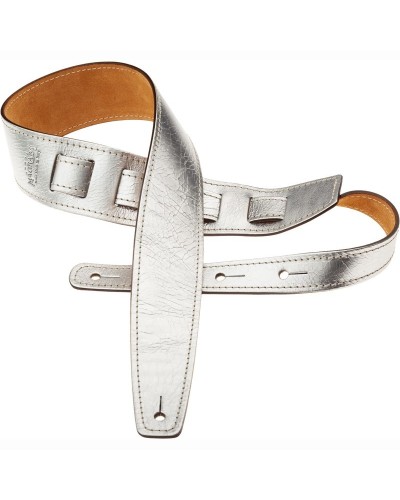 Guitar Strap Silver Genuine Leather 6 Cm Holes HS Metallic 