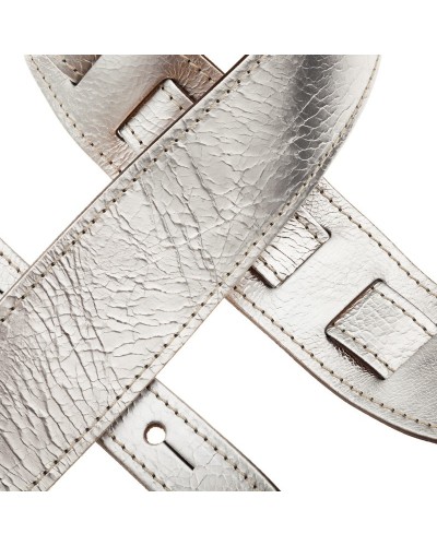 Guitar Strap Silver Genuine Leather 6 Cm Holes HS Metallic 